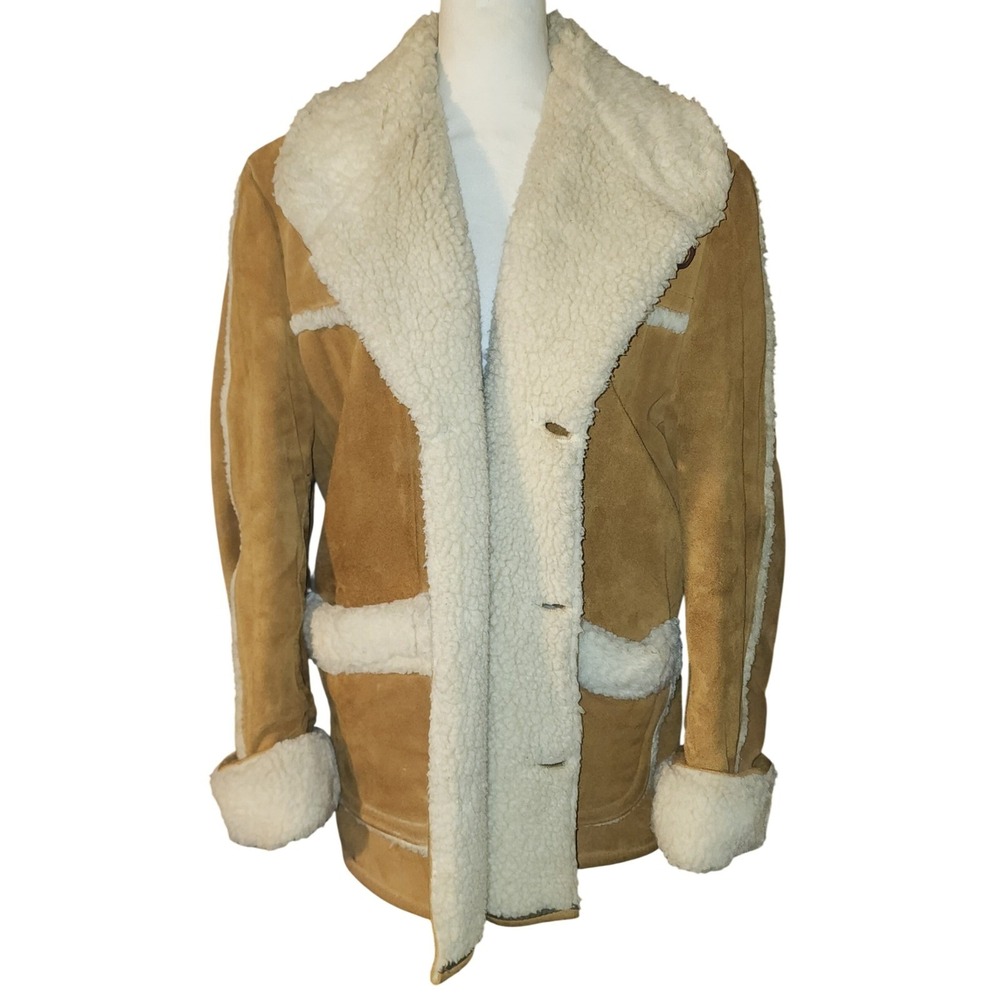 VTG Western Outfitters Sears Warm Mens Suede Shearling Lined Heavy Jacket Size L - Picture 1 of 7